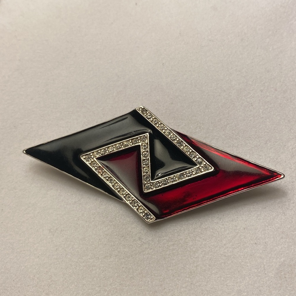 Vintage 80's MONET "Jazz Age" Red & Black Enamel and Rhinestone PIN Brooch